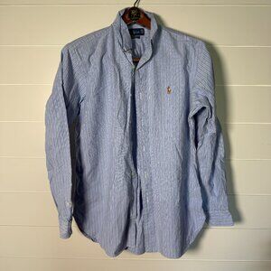 Ralph Lauren Classic Fit Long Sleeve Button Down Blue White Stripe Sz Medium
